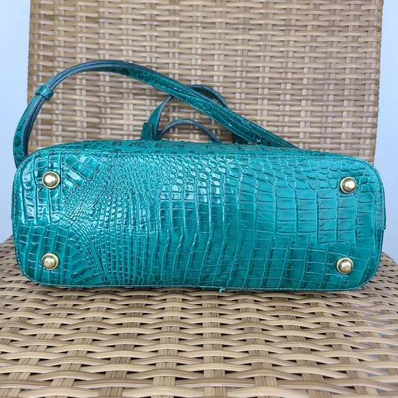Brahmin Teal Blue Crocodile Embossed Leather Bag Tassel Charm - Picture 8 of 16